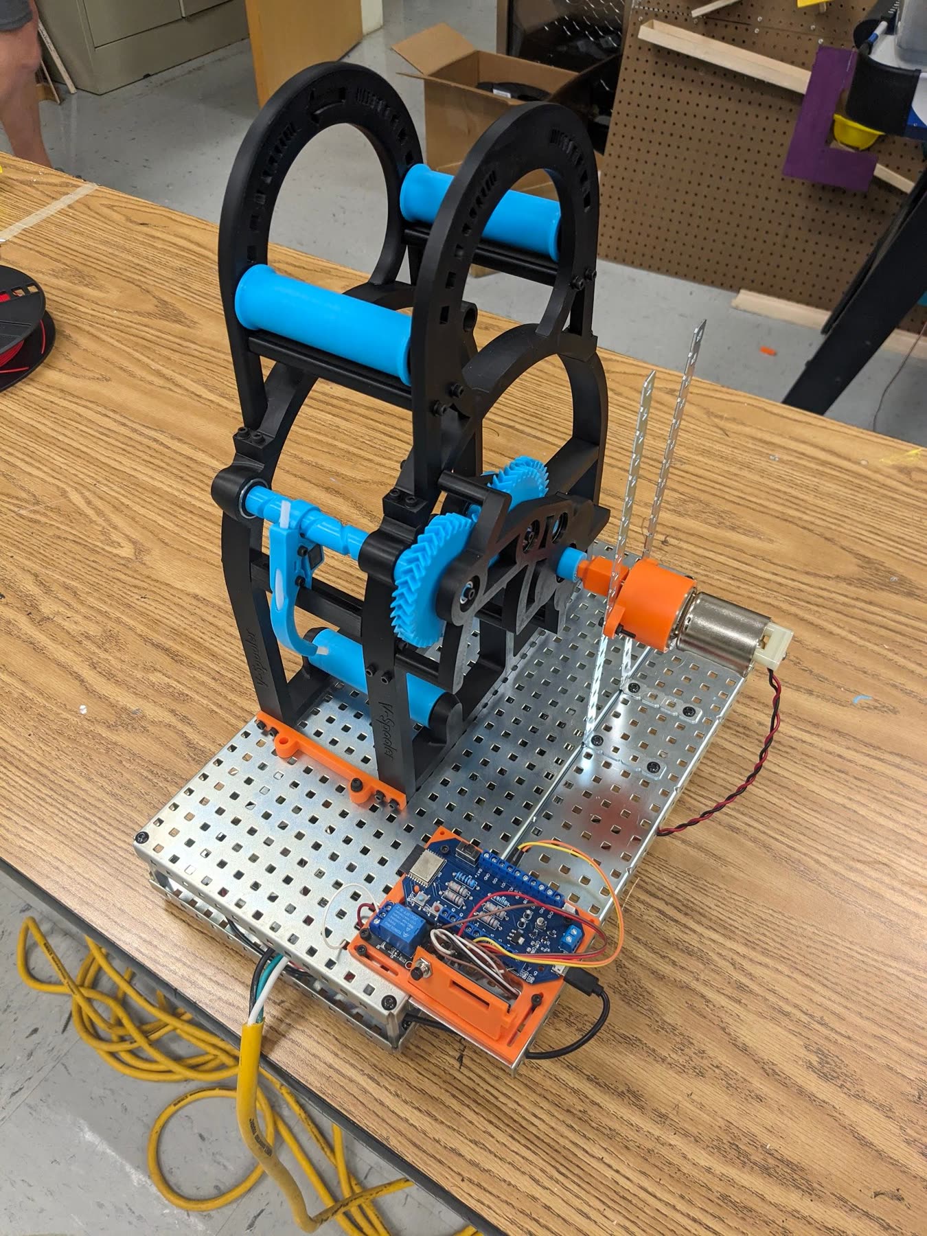 The Filament Respool System, a printed and aluminium frame carrying two spools