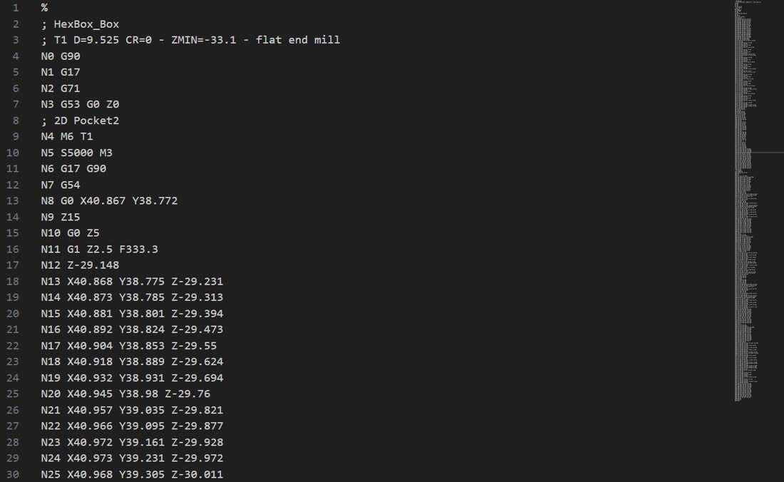 Optimised G-code for the pocket